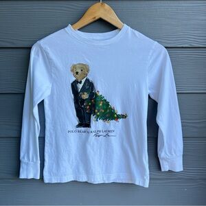 Ralph Lauren Tuxedo Bear With Christmas Tree White Long Sleeve Boys Shirt Size 8